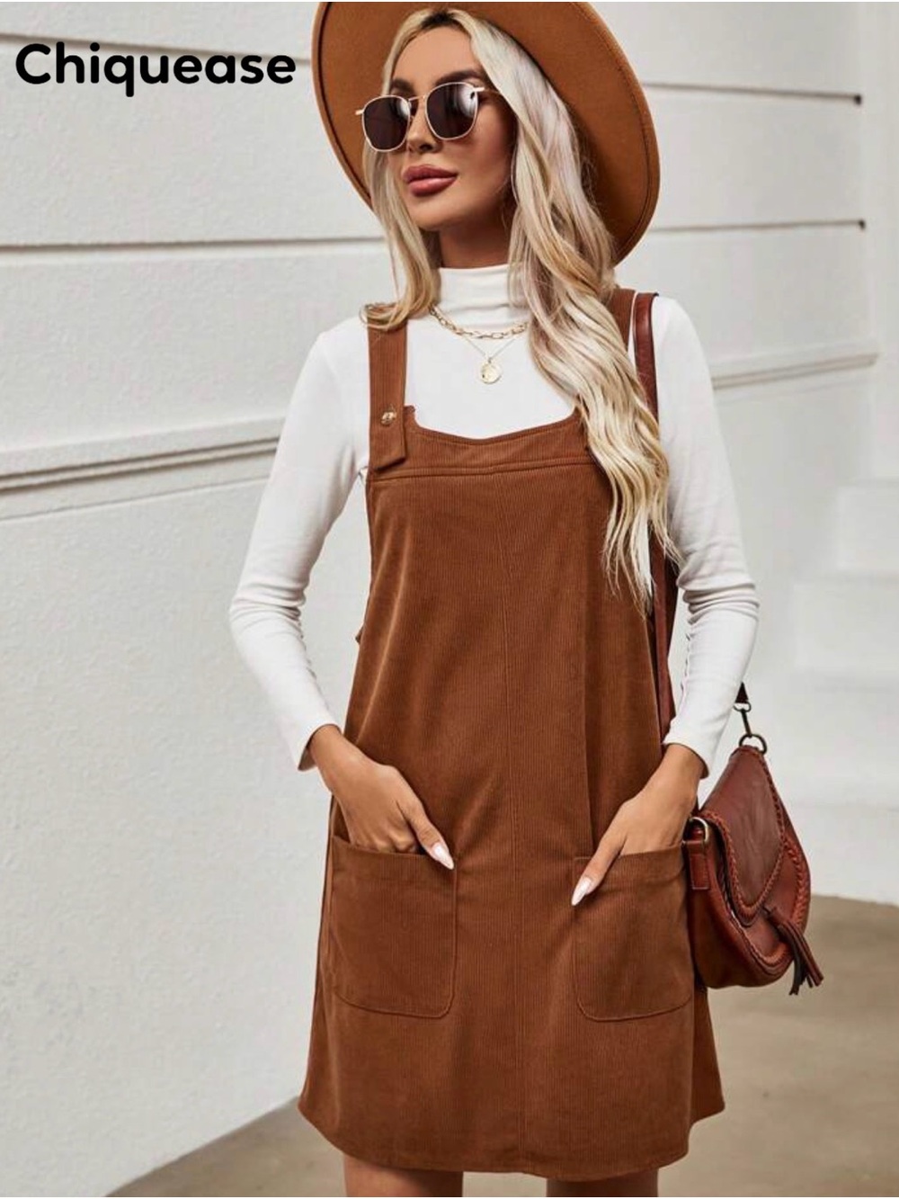 SHEIN Brown Corduroy Pinafore Mini Dress